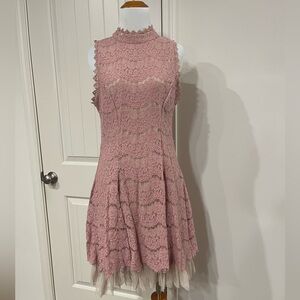 Trixxi Pink Lace High-Neck Mini Dress